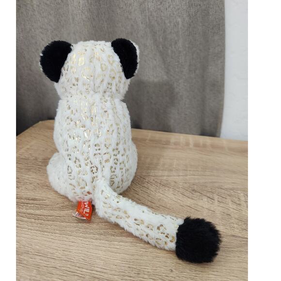 Wild Republic White Leopard 8" Gold Spots Black Ears Small Plush Stuffed Animal - Picture 4 of 7